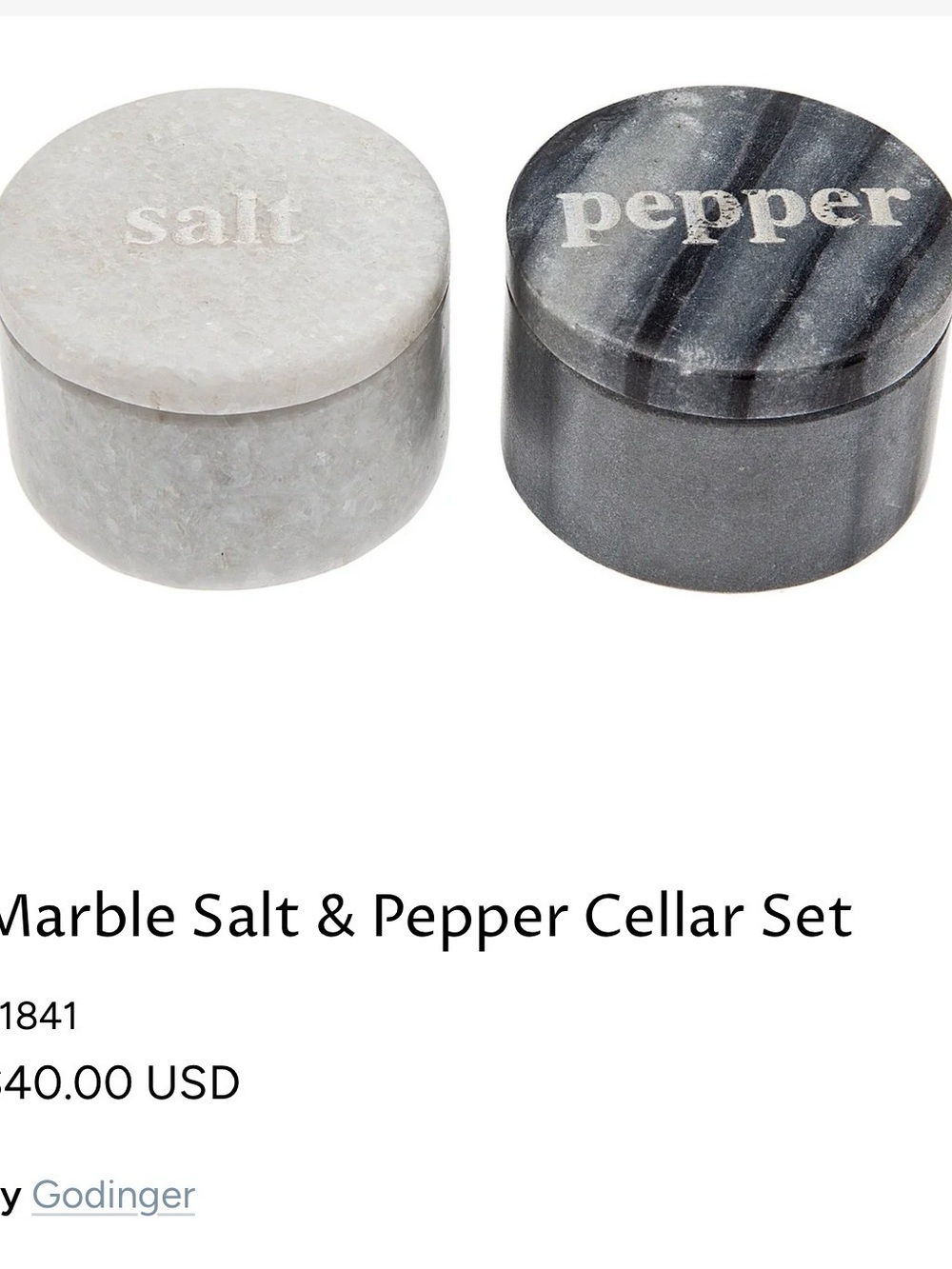 Godinger Marble Salt & Pepper Jars - White and Black Marble